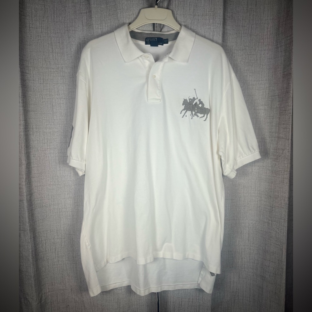 Polo by Ralph Lauren Polo Shirt Men's 2XLT White Taupe Double Pony Cotton Tall